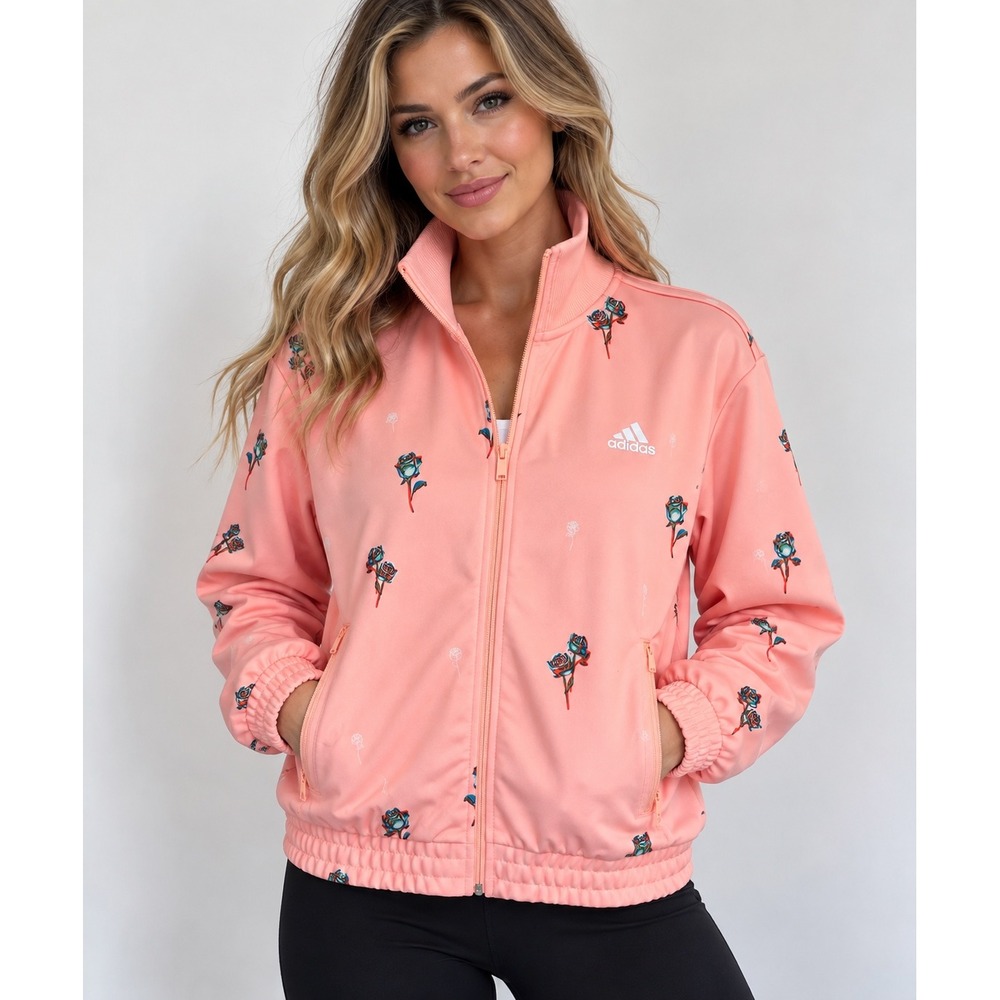 Adidas Track Jacket Women S Haze Coral Floral Rose Print Full Zip GE0315 NWT